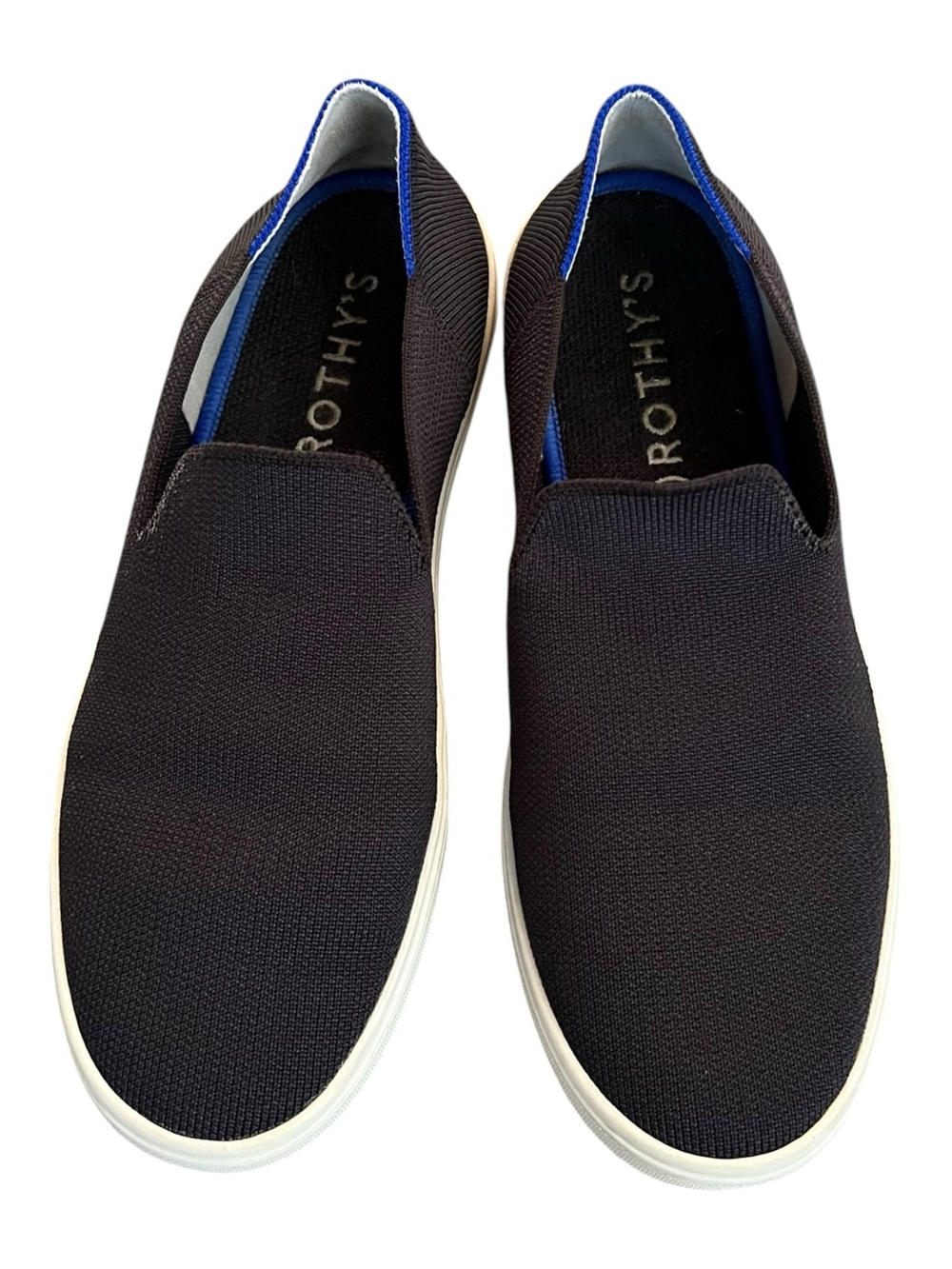 Rothy's The Original Slip On Sneaker Black with Blue Trim Women’s Size 8.5